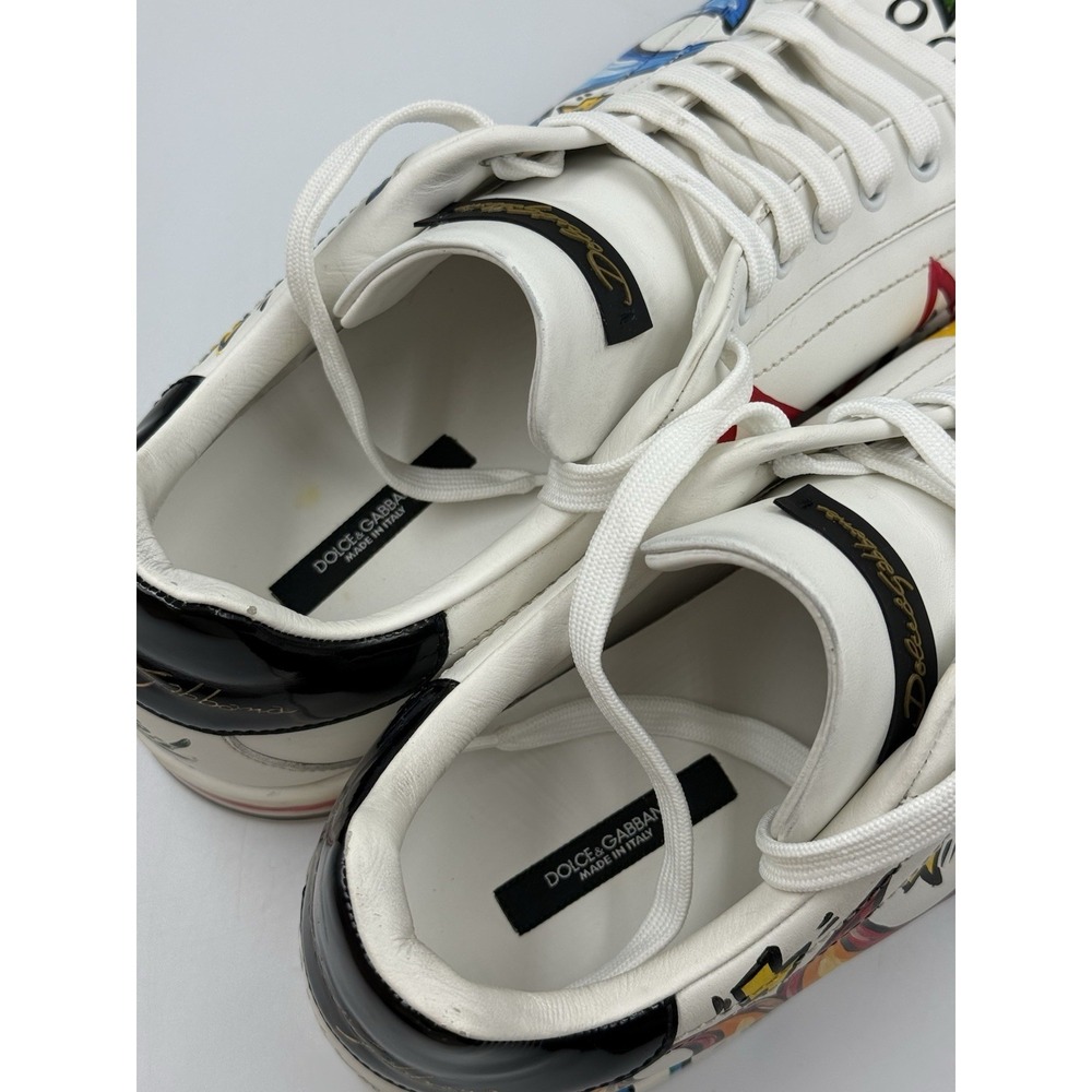 Dolce & Gabbana Portofino Graffiti Sneakers White Leather Men Size 10 US 11 - Picture 9 of 16